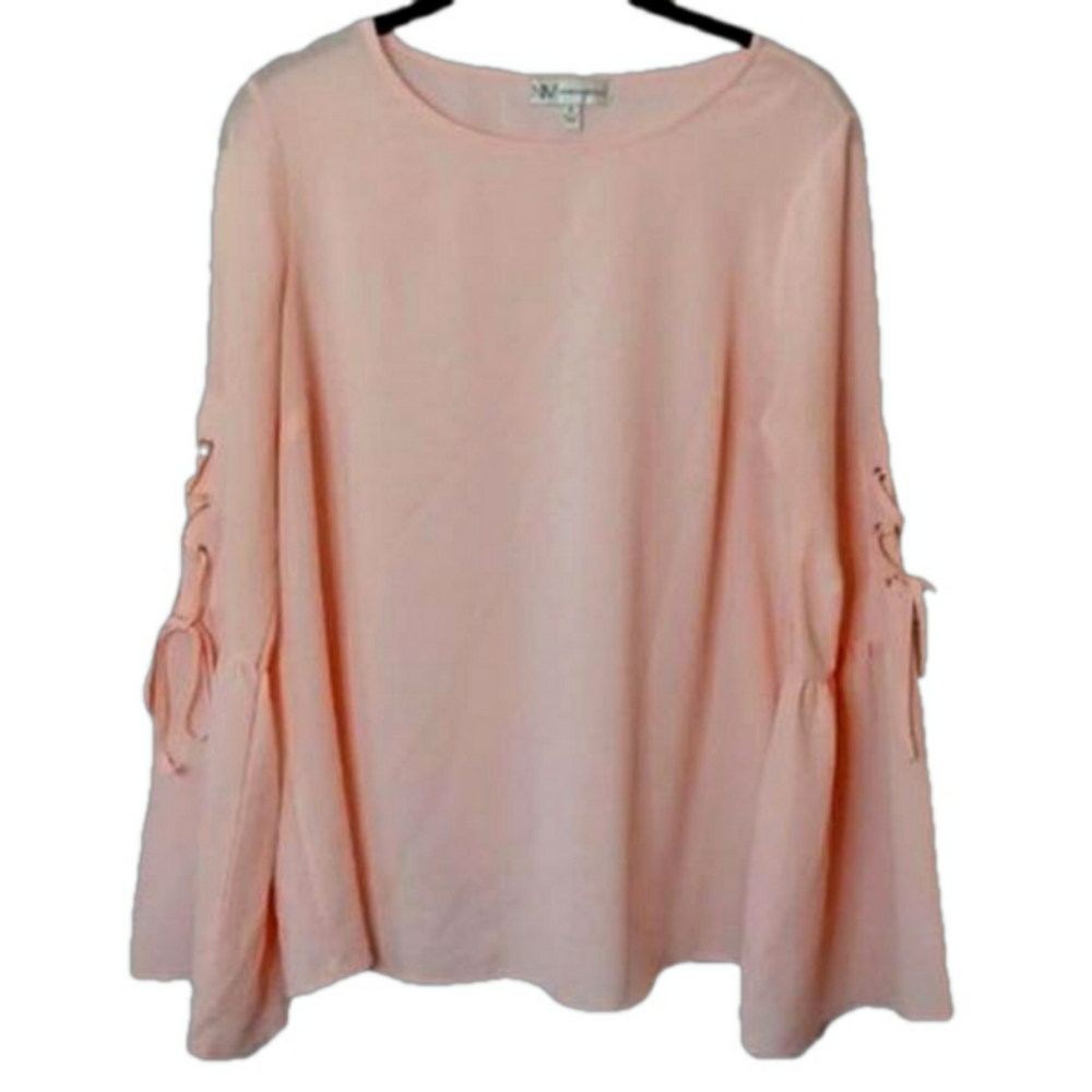 NM Neiman Marcus Designer Blush Pink Lace-Up Sleeve Blouse Minimal Chic S